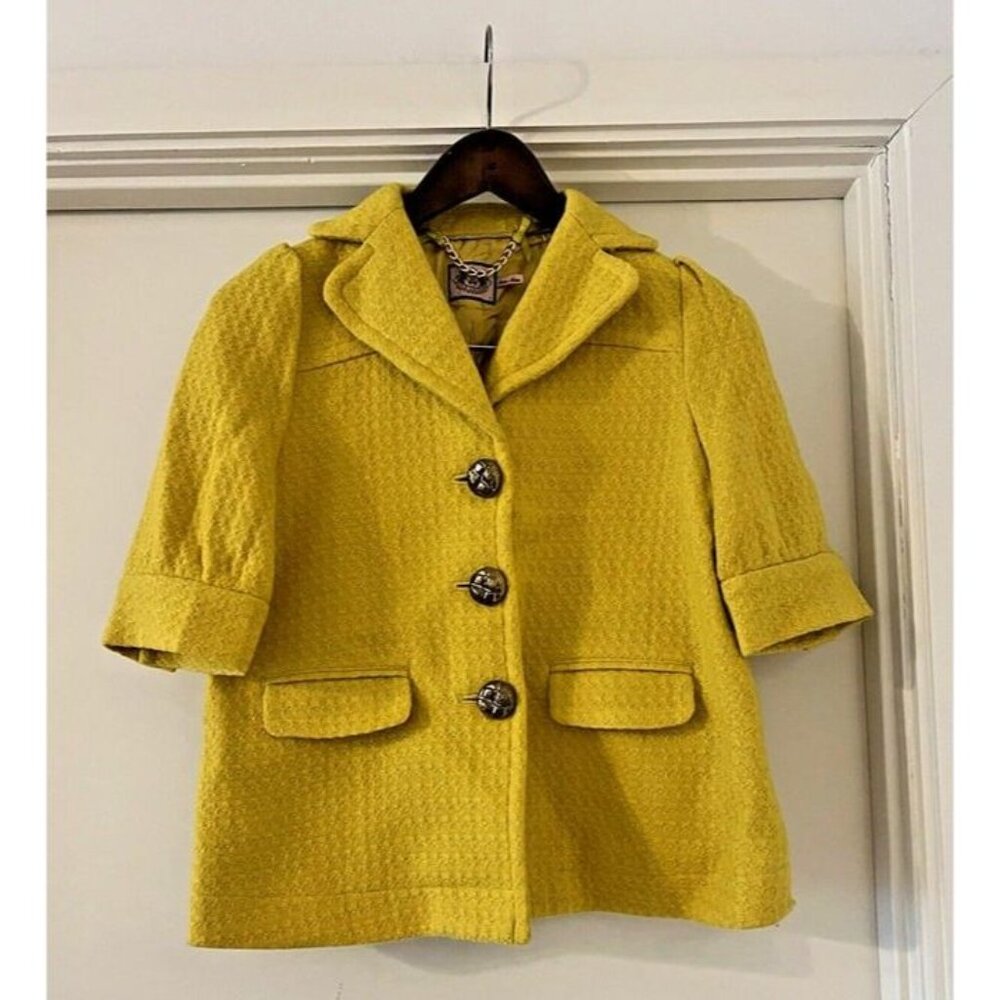 Sz 4 JUICY COUTURE Yellow Boucle Wool‎ Metallic Shimmer Glimmer Jacket Blazer